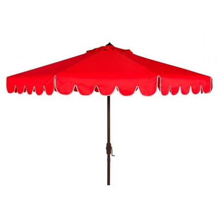 Safavieh 9 ft. Venice Single Scallop Crank Outdoor Push Button Tilt Umbrella; Red & White PAT8010C